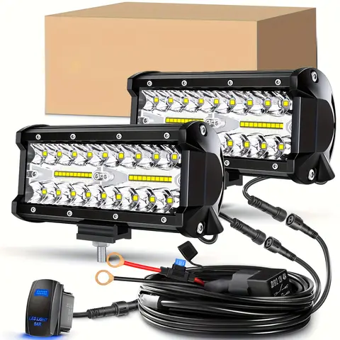 Barra combinada de punto y inundación de 6,5 pulgadas, 2 uds., 120W, luz de trabajo Led impermeable con Kit de arnés de cableado, 2 cables para camión todoterreno