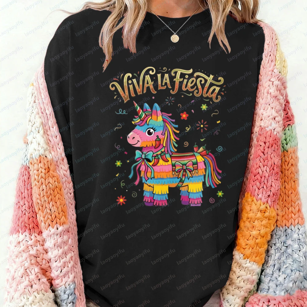 Viva La Fiesta Tee Cute Pinata T-shirt Cinco De Mayo Fiesta Unicorn Pinata Printing Tops Mexican Fiesta Party Unisex Tee-shirts