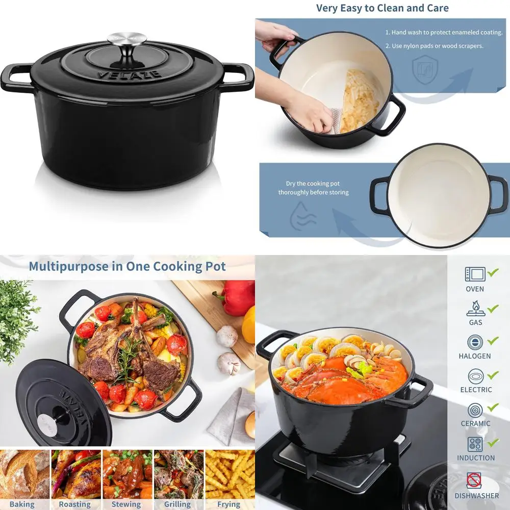 

Non-stick Heavy-Duty Cast Iron Dutch Oven with Dual Handles, Perfect for Baking Bread and More