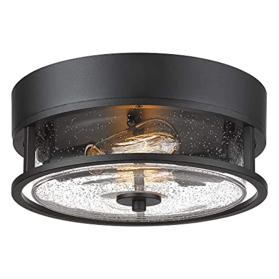 

Black Flush Mount Ceiling Light HWH Industrial Close to Ceiling Light Fixture with Seeded Glass Shade 12'' Light Fixture Ceilin