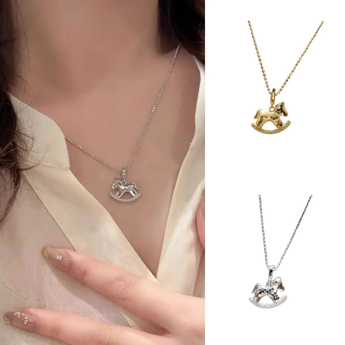 هزاز الحصان قلادة قلادة الكورية نمط خمر الفاخرة المتخصصة الترقوة سلسلة اليومية ركاب سترة سلسلة #1