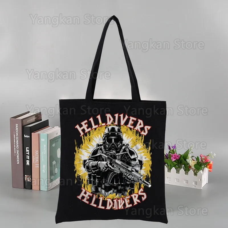 Helldivers Custom Images Fashion Travel Canvas Bags Tote Bag Shopping Original Design Grocery Bag Pures Shopper