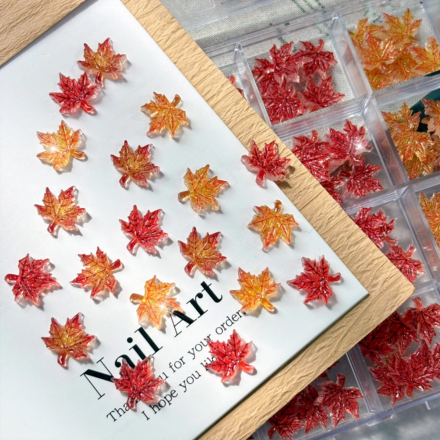 24Grids/box 3D Resin Maple Leaf Autumn Nail Charms Orange-yellow Gradient Maple Leaf Nail Decora Fall Leaves Nail Accessories