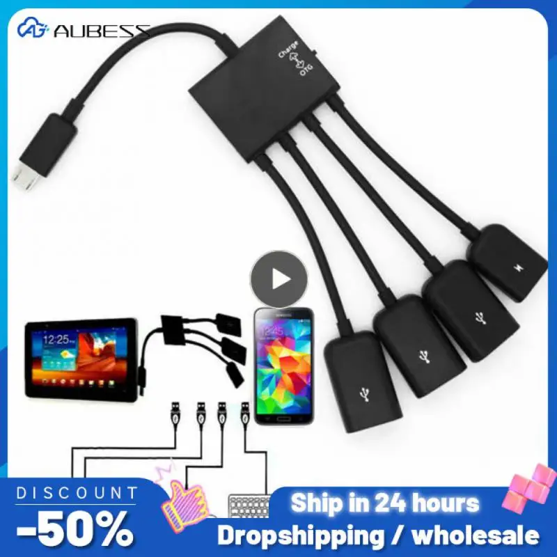 4 Port Micro USB 2.0 HUB 4-IN-1 OTG Hub Power Adapter Cable For Android Phone Tablet PC