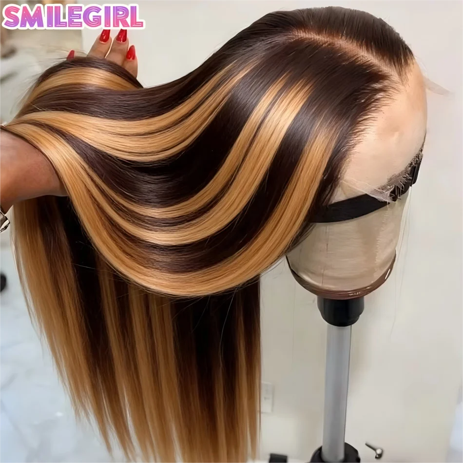 Highlight Wig Human Hair 13X6 Hd Lace Frontal Wig 427 Straight Human Hair Wigs 30 38 Inch Pre Plucked Brazilian Wigs 250 Density