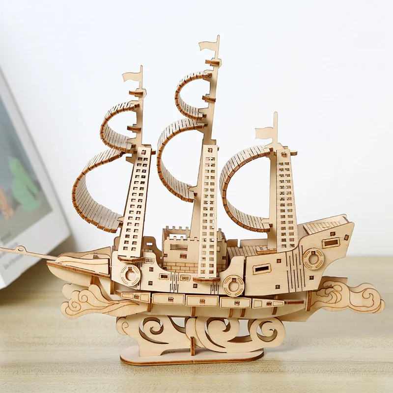 Sailboat Wooden Puzzle Model Kit Educational Toys for Child Gifts Assembly Handmade Toys for Adult Toys Wooden Puzzle Home Decor