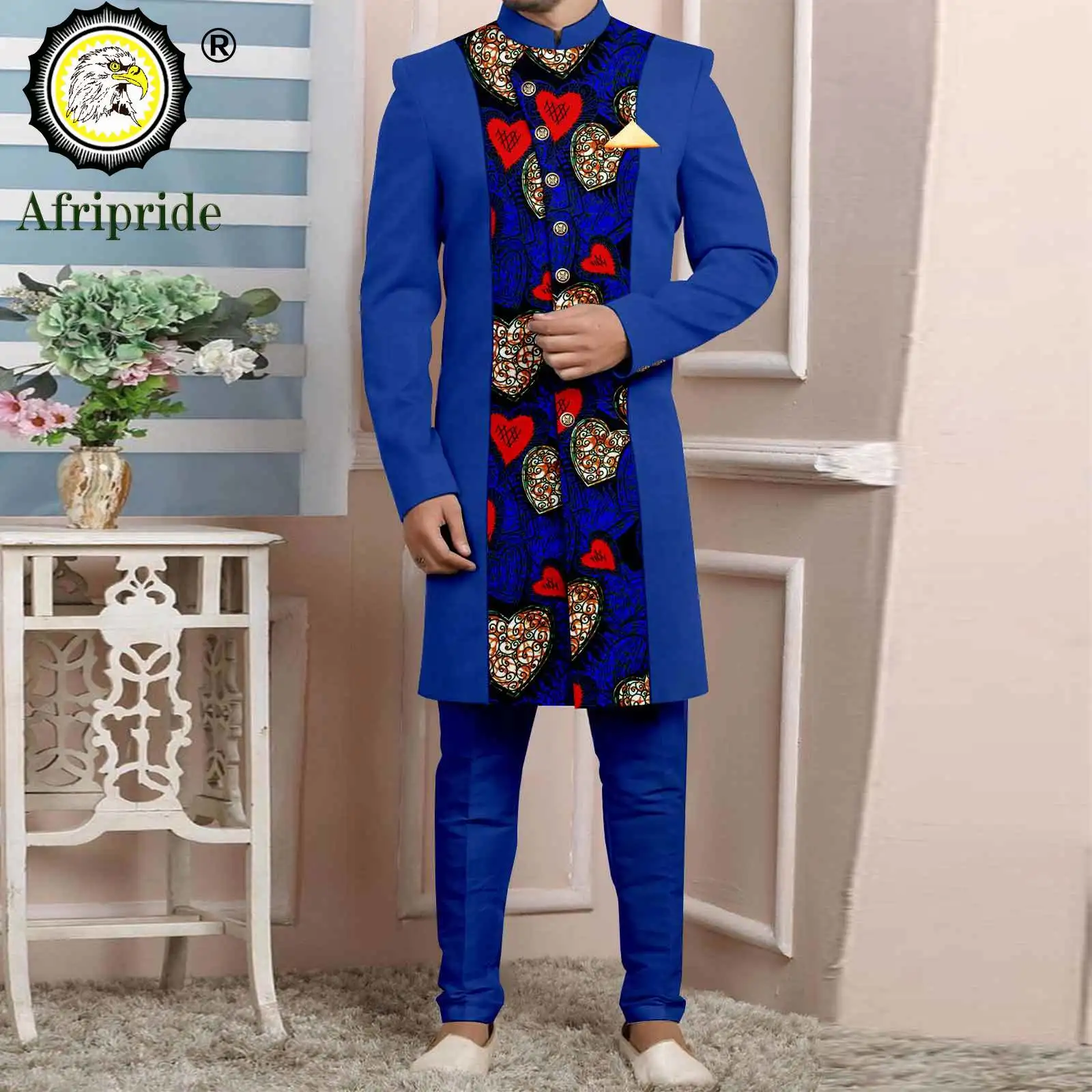 Men`s Business Suit Slim Fit Single Breasted Print Jackets and Trousers 2 Piece Set African Clothes Wedding Outfits 2416098