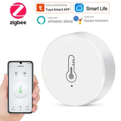 Tuya Zigbee-Sensor inteligente de temperatura y humedad, Control remoto por aplicación Smart Life, funciona con Alexa y Google Home