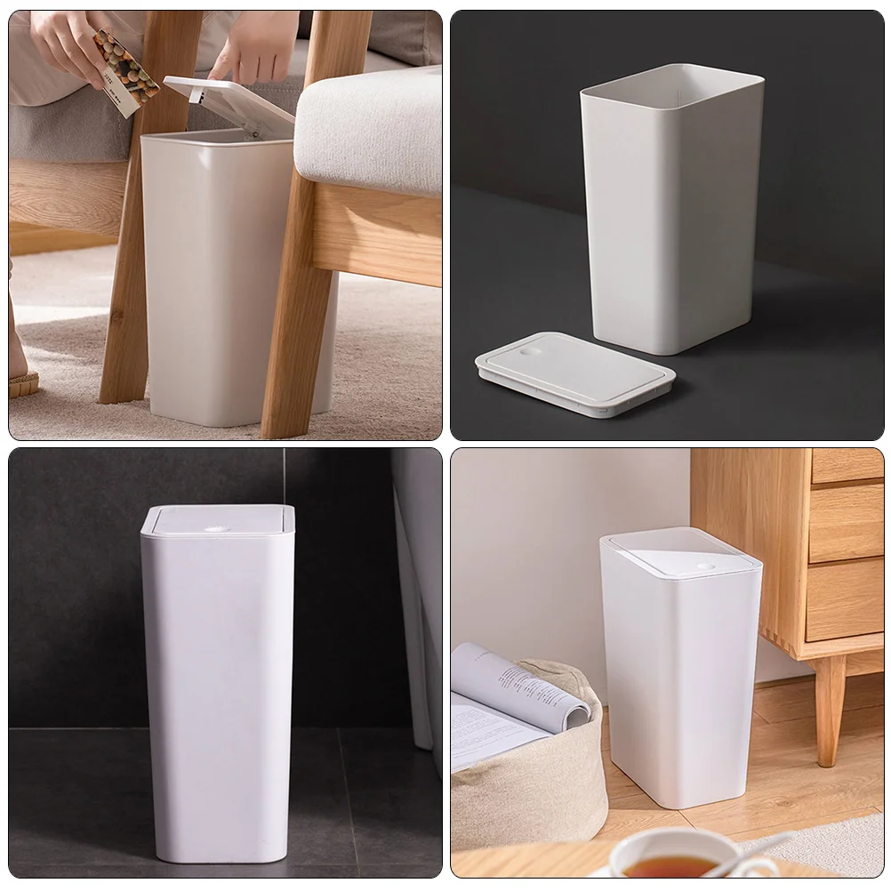 Square Trash Can Slim Waste Basket for Office Bathroom Narrow Recycling Bin Litter Kitchen Rectangle Farmhouse with Lid