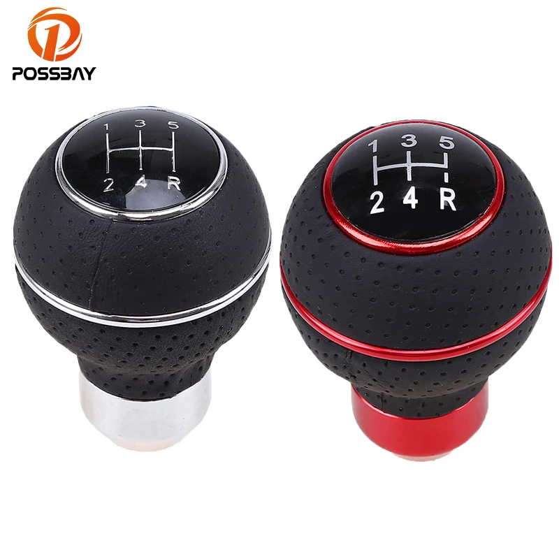 POSSBAY Black Leather 5 Speed Gear Shift Knob for Peugeot VW Toyota Citroen Nissan Shifter Lever Knob MT Round Ball