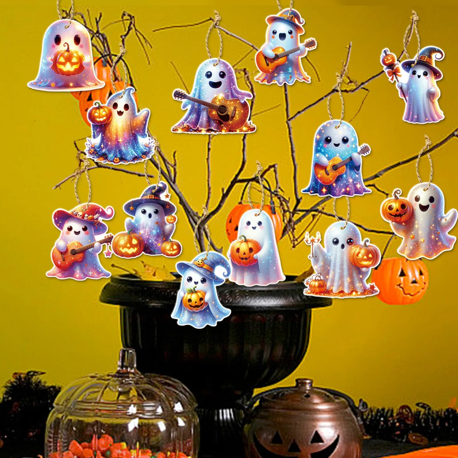 

1/2/3packs 2024 New Halloween Decorations Ghost Tags Ghost Festival Decorations Gifts Accessories Pendants 13pc Per Pack