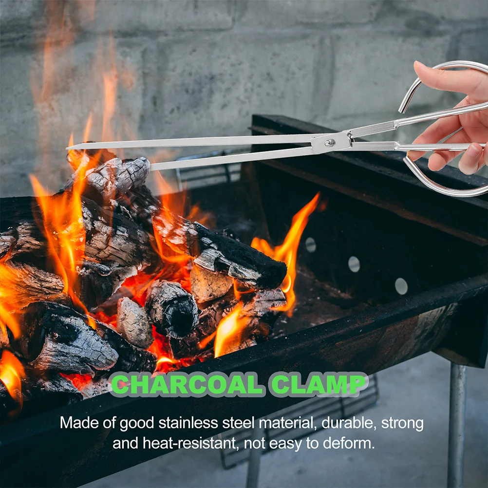 

Stainless Steel Outdoor Charcoal Tong Long Handle Firewood Clip Durable Bbq Barbecue Cleaner Picker Multi Purpose