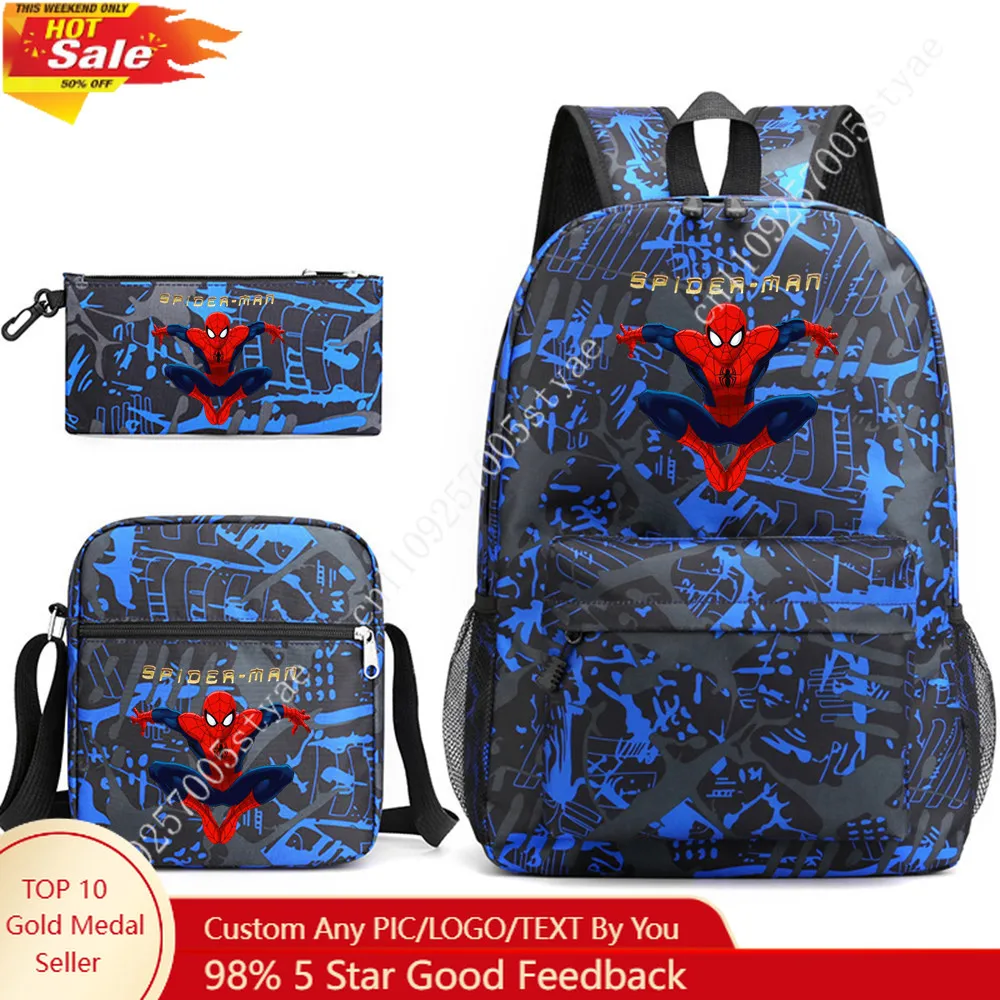 

17in Spider-Man Backpack 3 Set Marvel Shoulder Backpacks Bags with Crossbody Bag Pencilbox Daily Bookbag Computer Packs