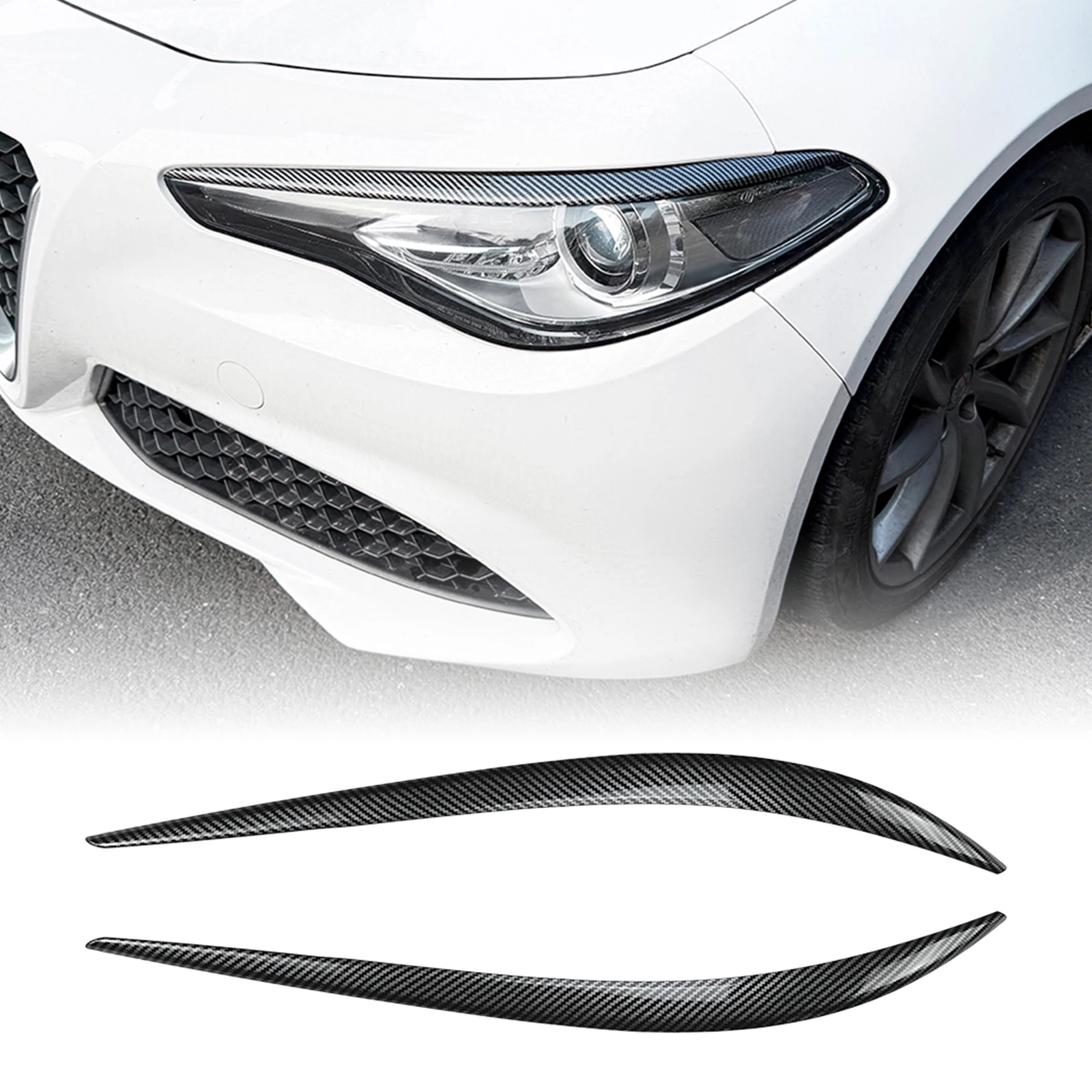 

For Alfa Romeo Giulia 2015-2022 Headlight Eyebrow Headlamp Eyelid Trim Carbon Fiber Look/Gloss Black Front Light Lamp Cover Brow
