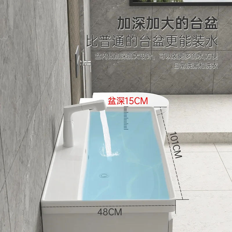 Bathroom cabinet combination solid wood white small apartment toilet, washbasin, washbasin integrated large basin ceramic wash