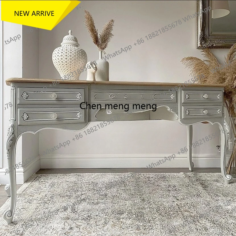 

M138 French Retro Solid Wood Distressed Desk American Modern Simple Bedroom Writing Desk Furniture Customizable