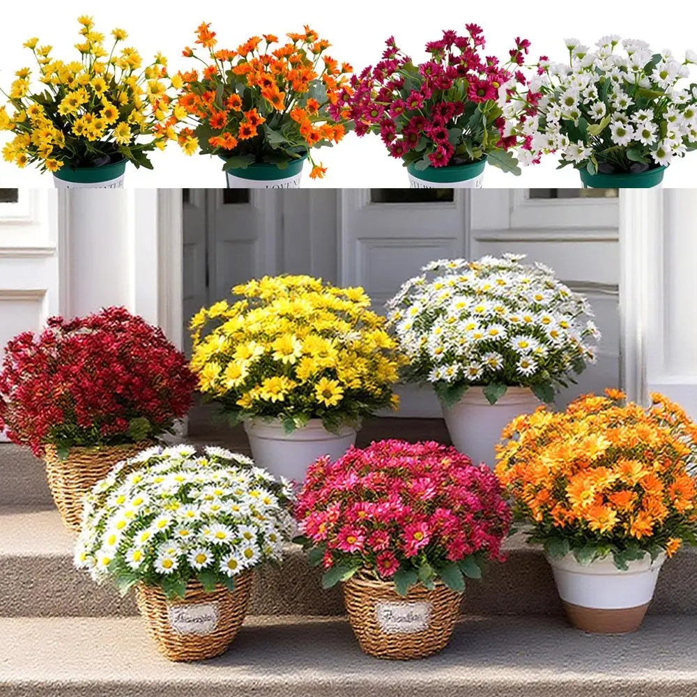 Plantas de crisantemo salvaje y manzanilla en maceta, simulación en caja de 5 uds., para decoración del hogar, ramo de novia, accesorios de fotografía