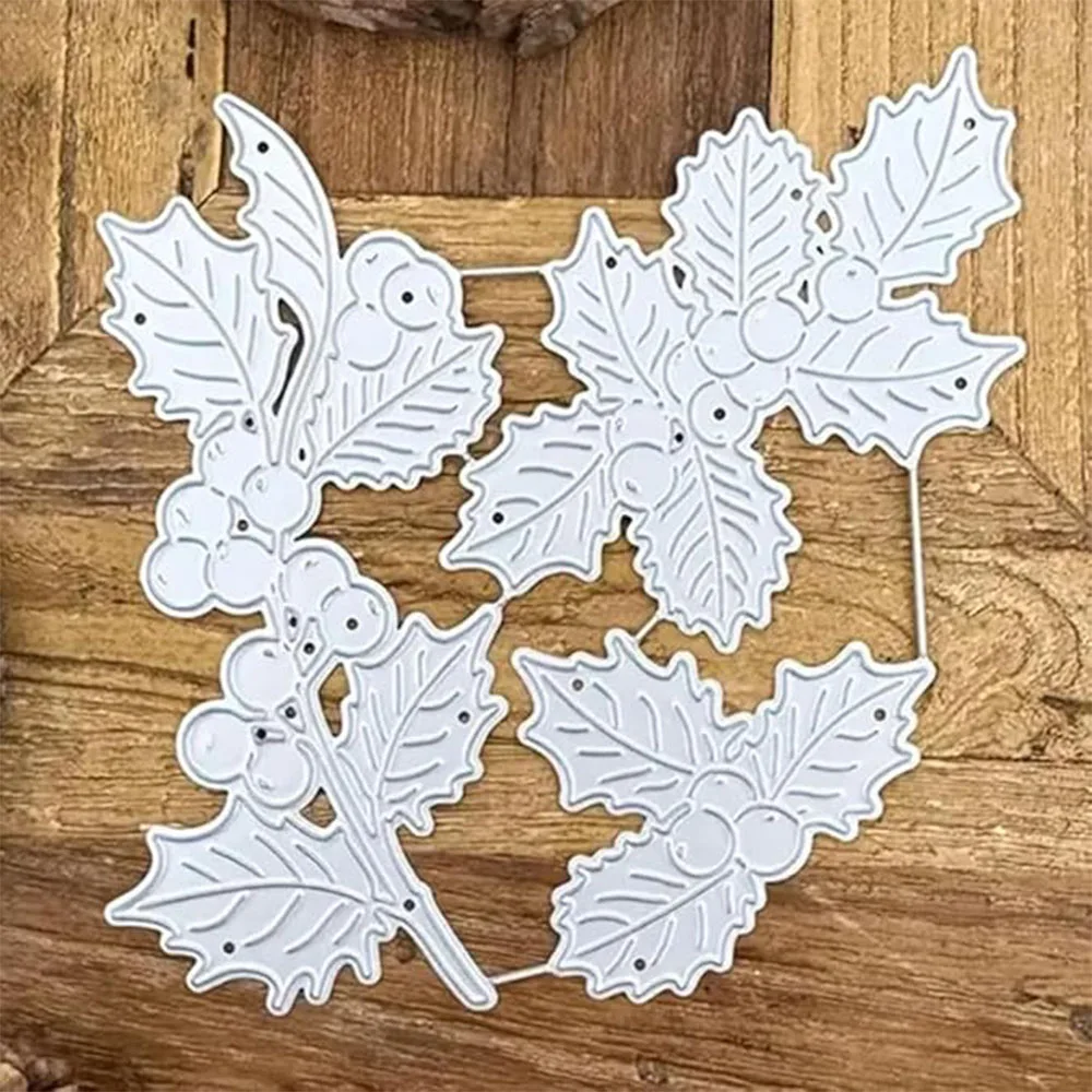 Weihnachtliche Stechpalmenblätter und Beerenzweig Metall-Stanzformen für DIY Scrapbooking Karten Prägung Bastelarbeiten – Detail 6