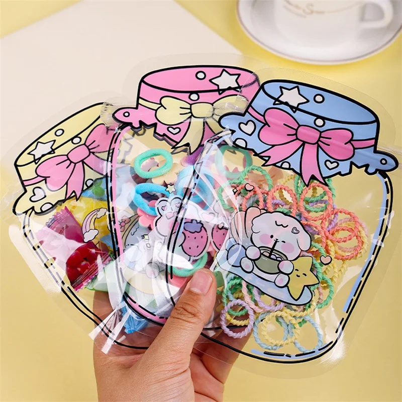 10Pcs Cartoon Printed Snack Cookie Storage Bag Self Sealing Design Easy To Use Small Item Storage Creative Candy PE Bag