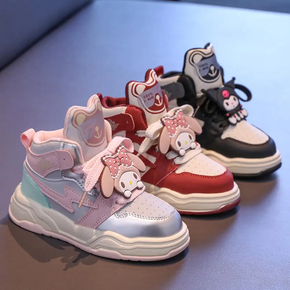 

Sanrio My Melody Sneakers Girls High-Top Sports Shoes Kuromi Spring Autumn Cartoon Casual Running Shoes Children's Board Shoes