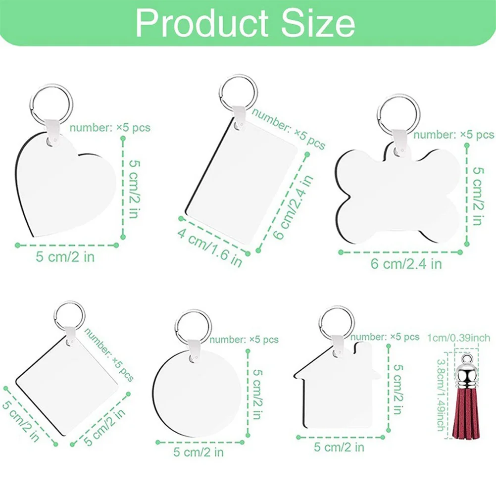 30 set Diy Sublimation Keychain Blank Heat Transfer Double Sided Decorative Pendant Craft Supply For Jewelry Making Handicraft