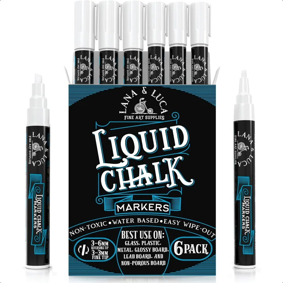 

Liquid Chalk Marker Pen White Dry Erase Marker Chalkboard Signs Windows Blackboard Glass 6 Pack 36mm Reversible Tip 33mm Fine T