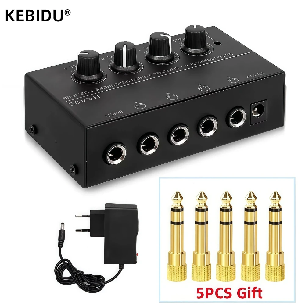 Mini Stereo Headphone Amplifier 4 Channels HA400 Ultra-Compact Audio Amplifier Power Adapter EU Plug 6.5MM to 3.5MM Converter