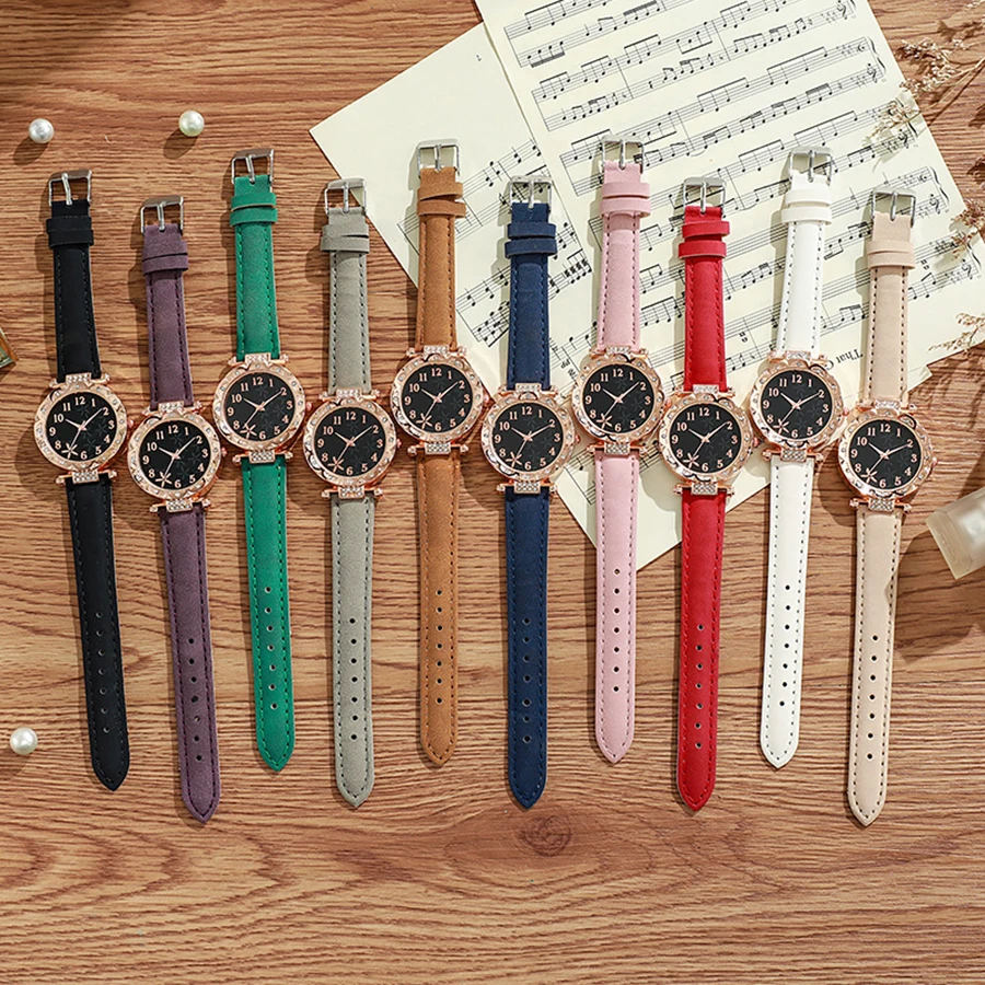 1pc/6pcs - Women's Watch Fashion Rhinestone Ladies Analog Quartz Watches Bracelet Set Girls Clock Gift