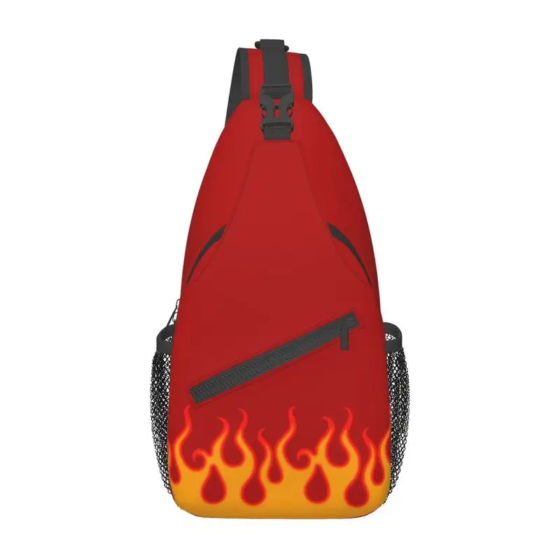 Mochila cruzada con llamas de fuego para hombre, bolso de hombro para el pecho, a la moda, para acampar y ciclismo