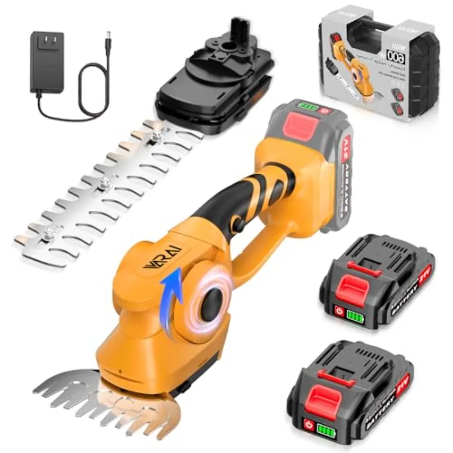 

Cordless Hedge Trimmer 2-in-1 Hedge Trimmer Ultra Long Battery Life with Battery*2 high-Power and high-Capacity Grass Trimmer f