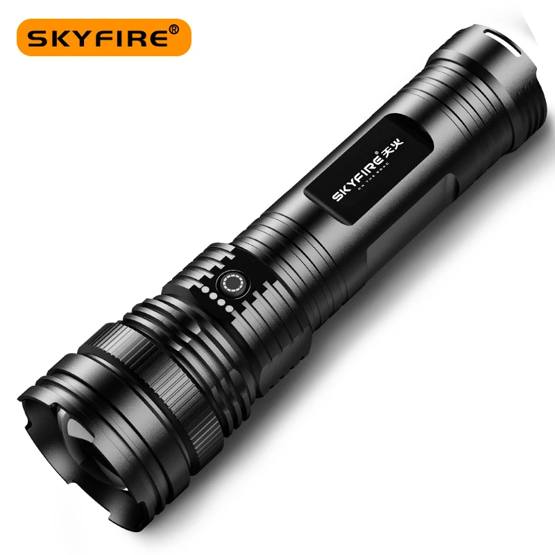 SKYFIRE 2022 HTP/CTP Series LED Tactical Flashlights Type-C USB Rechargeable High Lumen Zoomable Outdoor Waterproof SF-656S