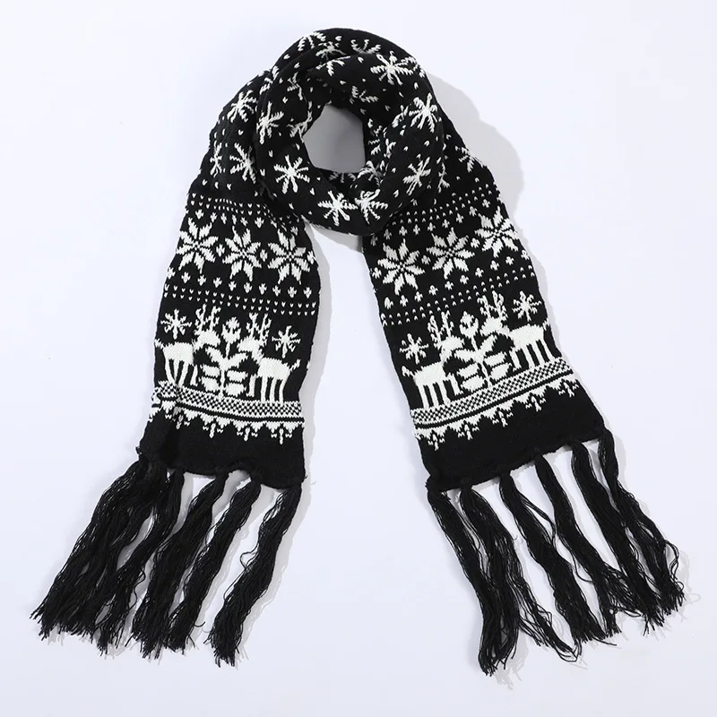 

New Christmas Snowflake Knitting Scarf for Women Men Fashion Tessel Elk Deer Shawls Ladies Wraps with Fringe Girl Gift