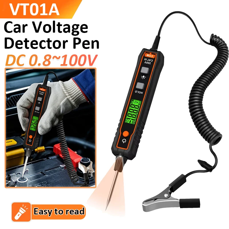 

VT01A Автомобильный детектор напряжения, ручка DC0,8-100 В, бесконтактный тестер с регулируемым напряжением и подсветкой, тестовая ручка для обслуживания неисправностей автомобиля