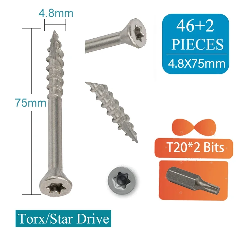 Viti per legno Torx in acciaio inossidabile, viti per ponte marino, resistenti alla ruggine, 316, 45mm, 55mm, 60mm, 75mm viti per legno in acciaio