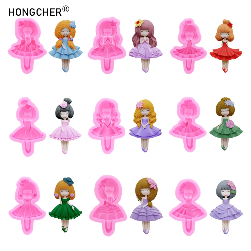 Prinzessinnenkleid Mädchen Harz-Accessoires DIY Kühlschrankmagnete Dekorationen Silikonform Schokoladen-Dessert-Dekorationsformen