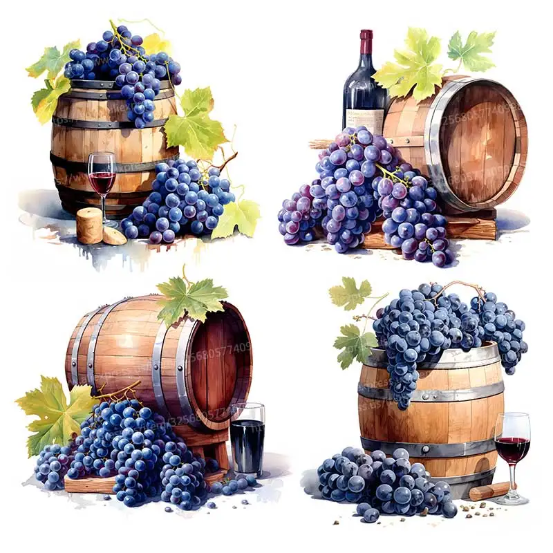 

Grapes Wine wooden Barrel Watercolor Wall Stickers Kitchen Decoration Dining Room Living Room Home Decoration Stickers M1260