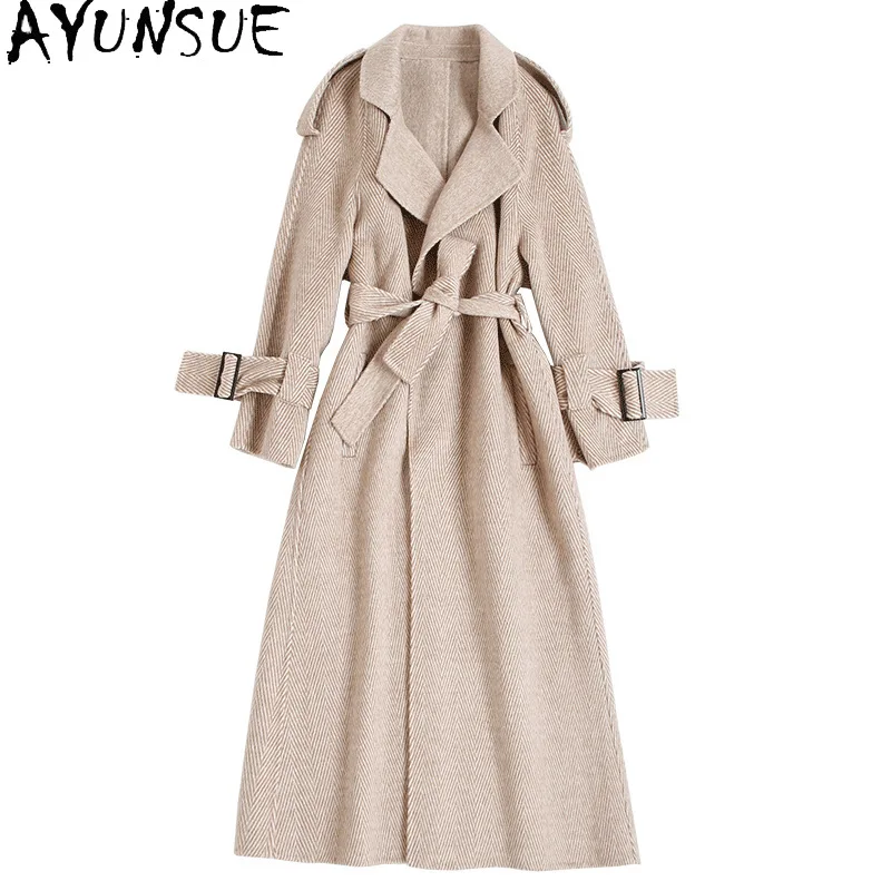 AYUNSUE 90% Wool Coats for Women 2024 Fashion Korean Long Coat  Autumn Winter Womans Clothing Cashmere Jacket Пальто Женско