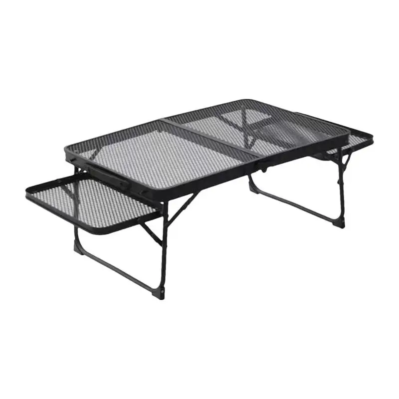 Camping Grid folding Table Portable Picnic Mesh Table Aluminum alloy 2 Fold camp desk With 2 extension tables board Grill Table