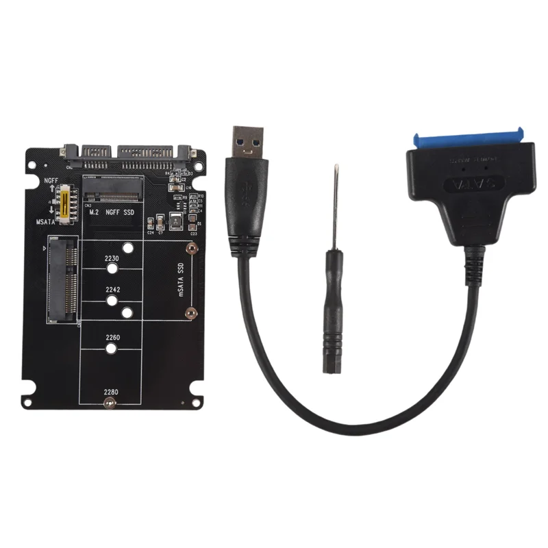 A23F-M.2 NGFF atau MSATA Ke SATA 3.0 Adaptor USB 3.0 Ke 2.5 SATA Hard Disk 2 In 1 Kartu Pembaca Konverter dengan Kabel untuk PC Laptop