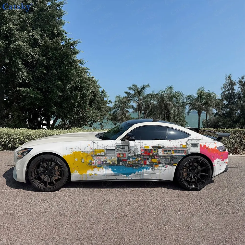 

2PCS Neon Container Dwelling, Durable, Fade-resistant, Enhance Vehicle Aesthetics With Bold Artistic Design Car Vinyl Wraps
