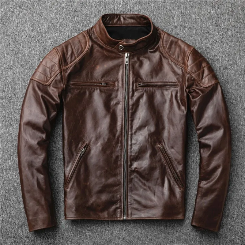 A new men's leather with stand-up collar short casual and simple style