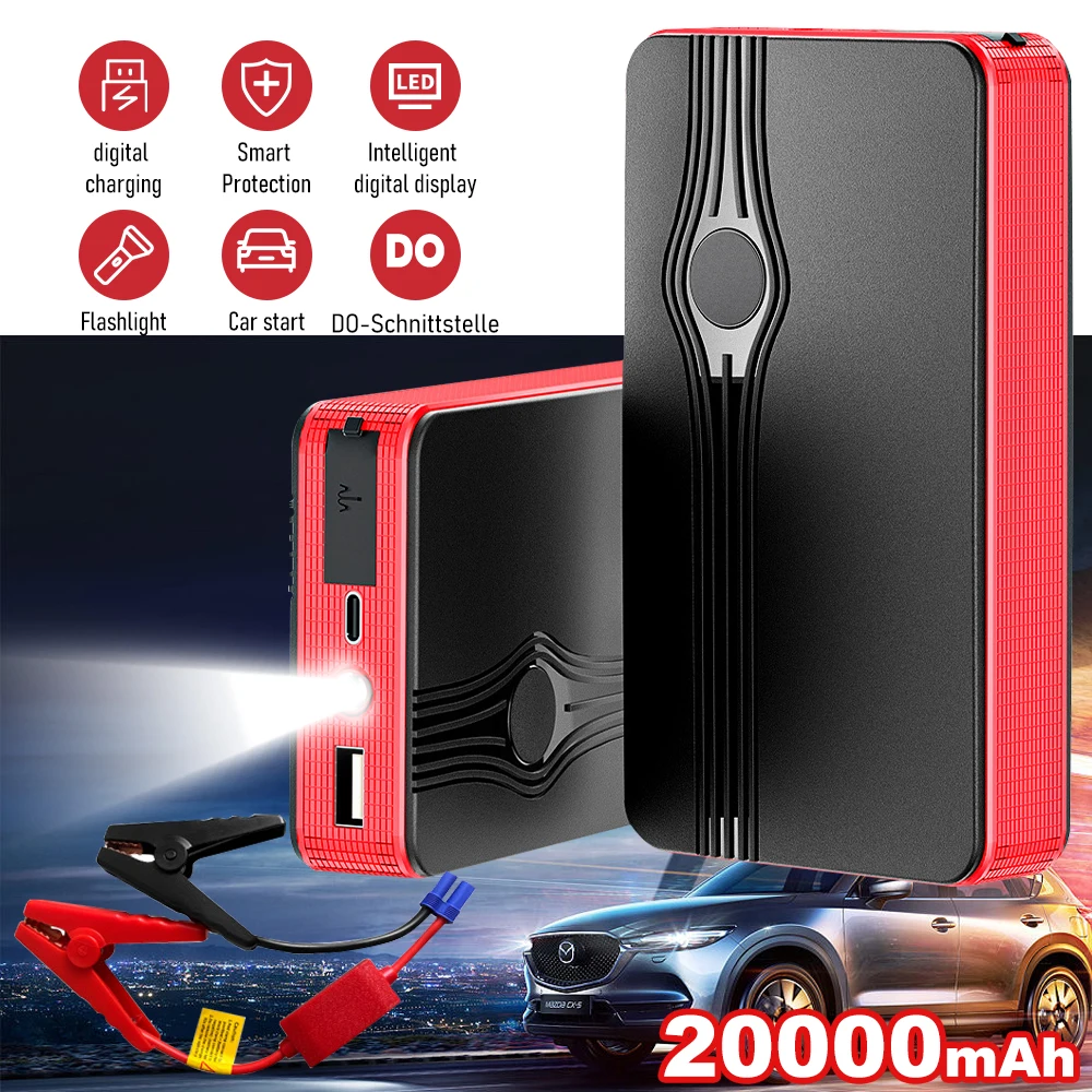 Portable Car Jump Starter Multi-function 20000mAh Power Bank Booster 12V Battery Emergency Charger Petrol Diesel Starting Device