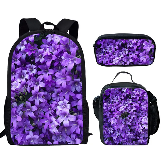 Harajuku Novelty Cool Beautiful Purple Lilac 3D Print 3pcs/Set pupil School Bags Laptop Daypack Backpack Lunch bag Pencil Case