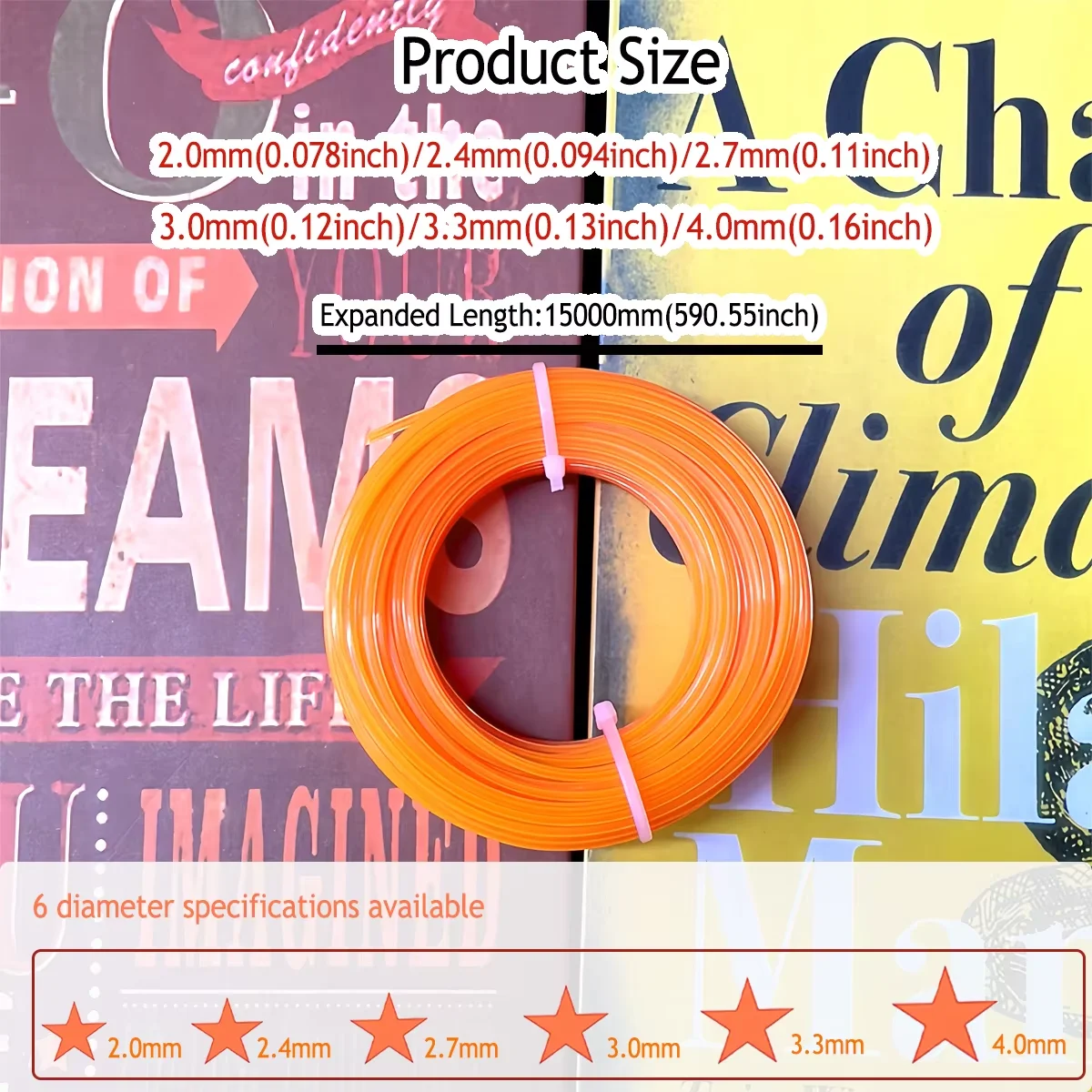 2PCS Durable Star-Shaped Lawn Mower String High-Performance 15m 2.0/2.4/2.7/3.0mm Diameter Durable Lawn Mower String Replacement