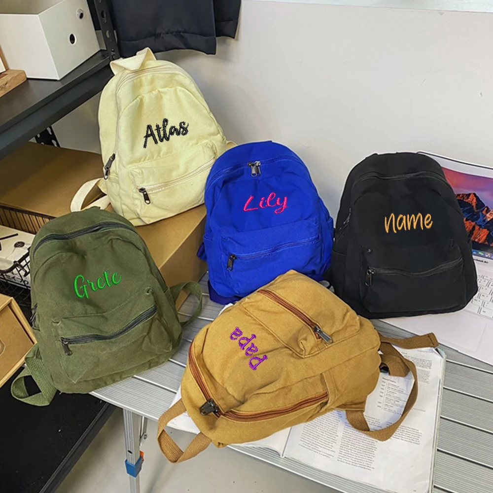 Mochila de lona versátil com nome bordado personalizado, Casual Commuter Bag, presente simples, moda, novo