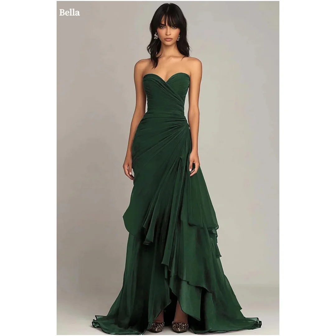 

Многослойные вечерние платья Bella по индивидуальному заказу без бретелек с открытой спиной и без рукавов, шифоновые вечерние платья длиной до пола, платье для выпускного вечера