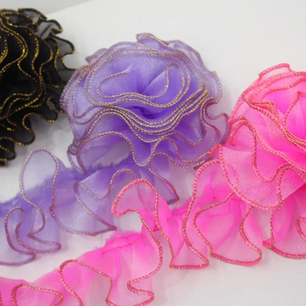 30yards gold edge Ruffle Ruffle Lace Edge Trim Pleated Ribbon Fabric Hem 2.16\'\'Width