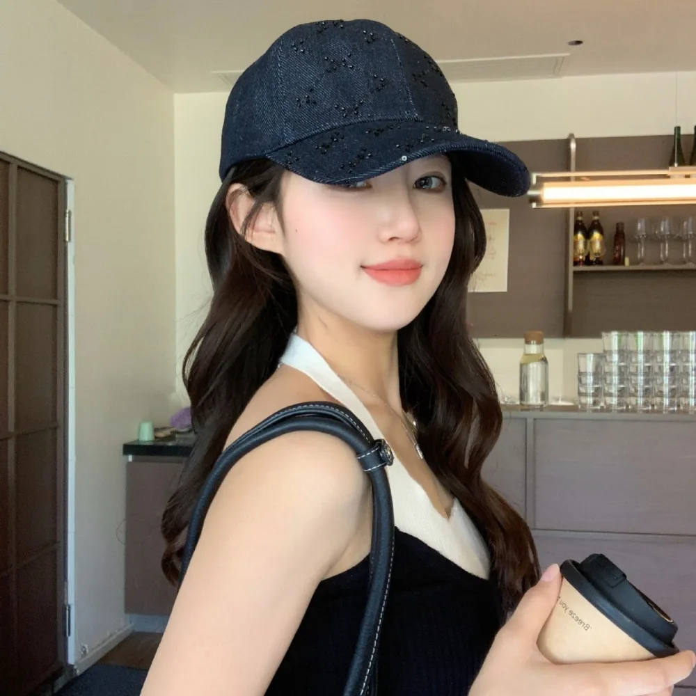 

Trendy Sun Protection Checkered Sequin Beaded Baseball Cap High-quality Denim Versatile Fashionable Fisherman's Hat Luxury Gift