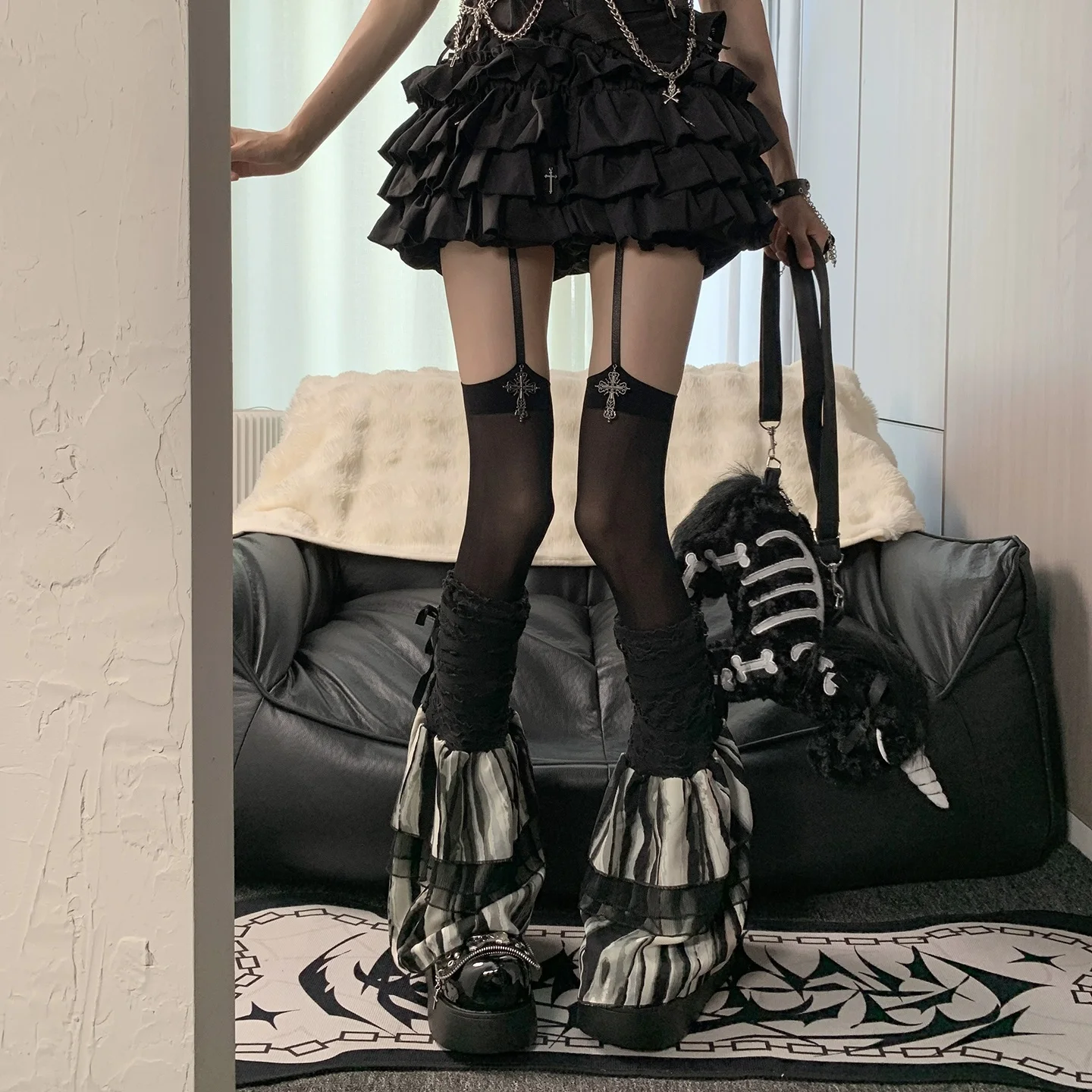 مثير الرباط حزام عبر جوارب النساء جوارب سوداء مع حزام جوارب الركبة القوطي تخزين الفخذ العليا الجوارب الطويلة جوارب طويلة