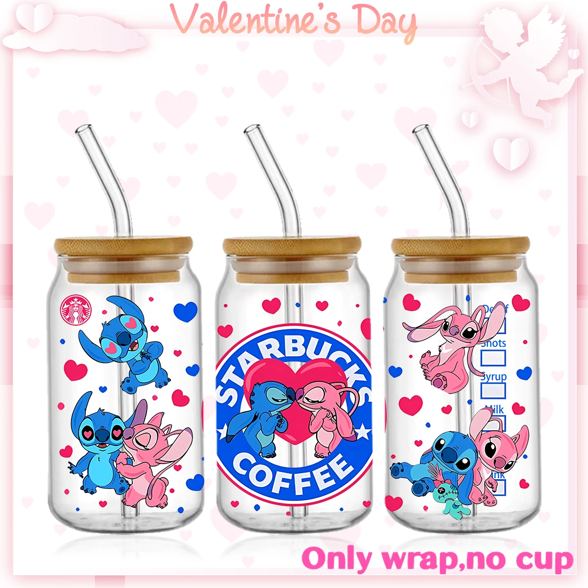 Valentine\'s Day UV DTF Cup Wrap Transfers 16oz Libbey Tumbler Stickers Decal Glass Can Waterproof